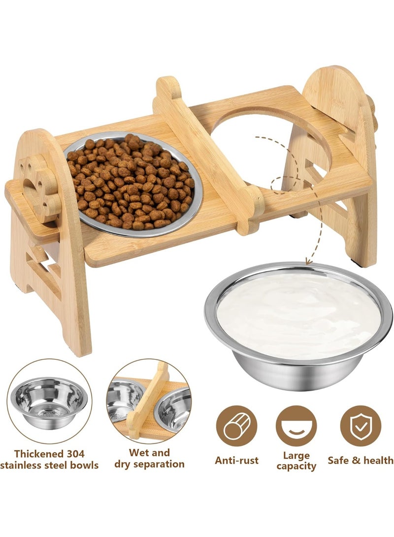Bukela Pet Bowl, Adjustable Raised Dog Bowls Stand with 2 Pieces 304 Stainless Steel Bowls, Bamboo Pet Elevated Bowl Cat Feeder for Newborn Cats Dogs Pets from 4.4 to 11 Pounds - Image 3